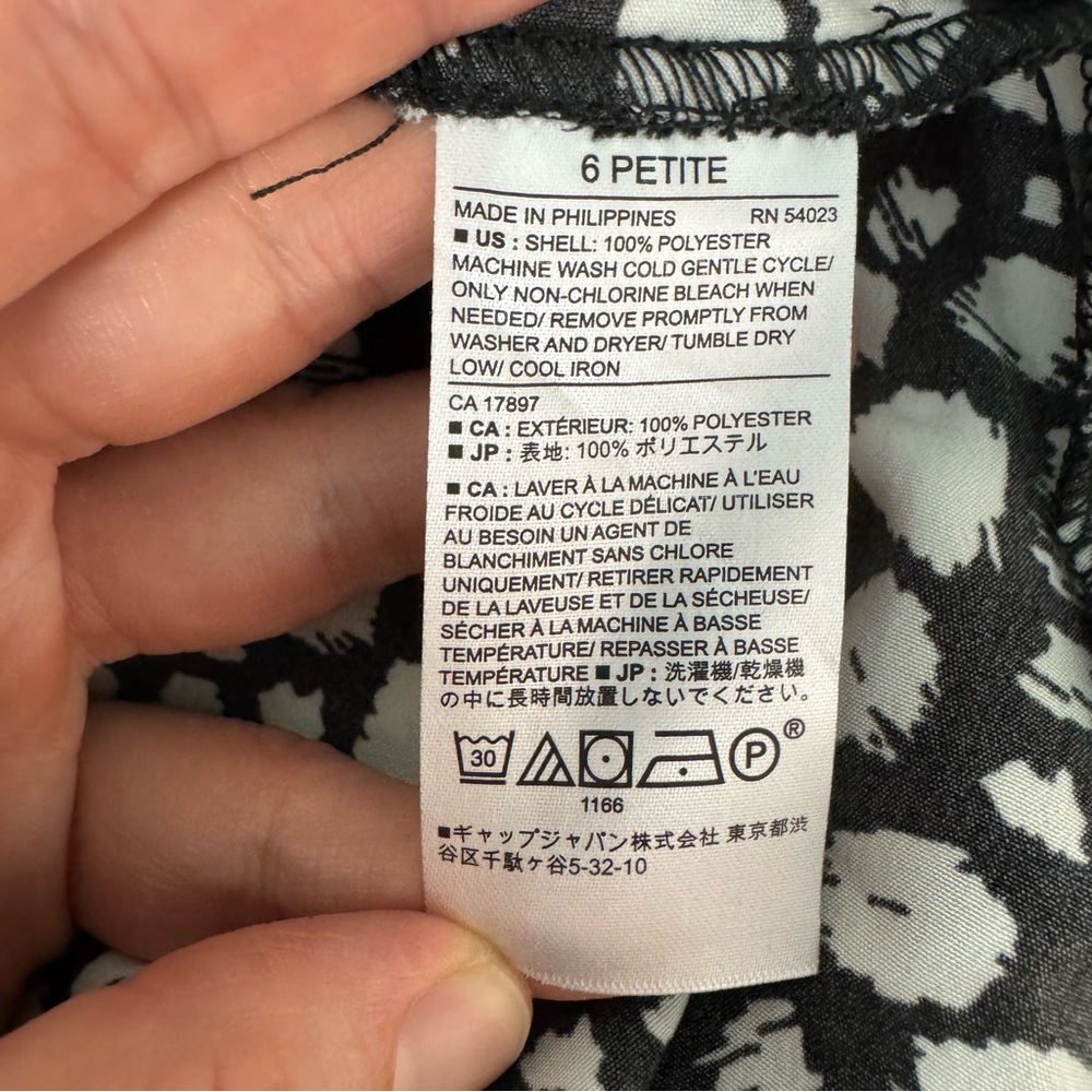 Banana Republic Button Up A Line Dress Long Sleeve White Black Pattern Petite - Picture 9 of 10